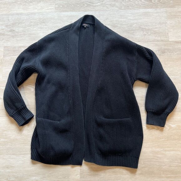 Quince Oversize Ribbed Cardigan Black Organic Cotton-Size M - Picture 1 of 11